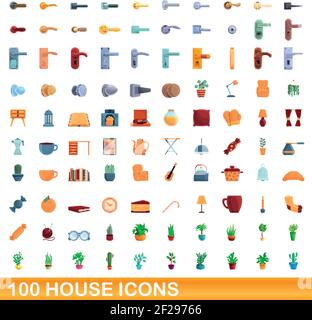 100 house icons set. Cartoon illustration of 100 house icons vector set isolated on white background Stock Vector