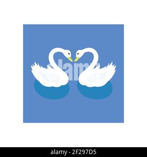 two swans in love on a lake on clean white backdrop Stock Vector