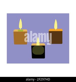 three burning candles with a purple backdrop Stock Vector