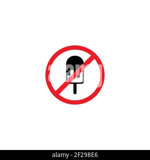 black ice cream lolly in red crossed circle isolated on white background. No ice-cream on a stick with chocolate. Forbidden, unallowed sign. Vector fl Stock Vector