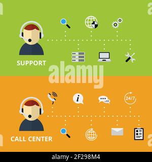 Support and Call Center Concept Illustration. Technical assistance and information. Vector illustration Stock Vector