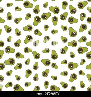 Seamless pattern with green avocado. Food background. Autumn and summer illustration with colorful cute fruits. Eco concept. Vector print for Stock Vector