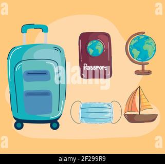 five travel icons Stock Vector