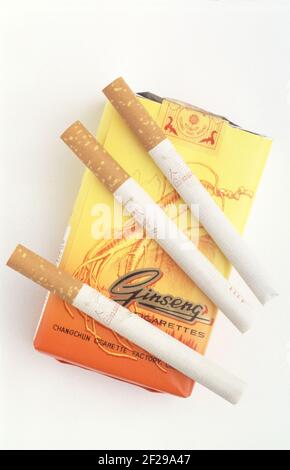 Cigarettes made of the dried leaves of Panax ginseng, medicinal plant, ginseng plant, traditional medicine in asia, corea, Ginseng, panax ginseng  / Stock Photo