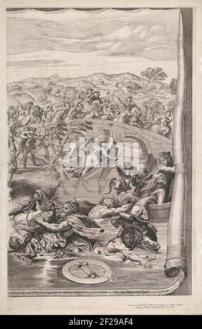 Slag bij de Milvische brug.Combat scene in a landscape: Battle of the ...