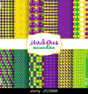 Mardi Gras carnival patterns collection. Green and background, yellow and decoration fashion. Vector illusration Stock Vector