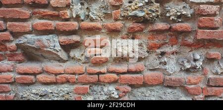 High angle view of a ruined brick wall Stock Photo