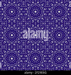 Blue color seamless pattern with mandala.Mandala Background. Stock Vector