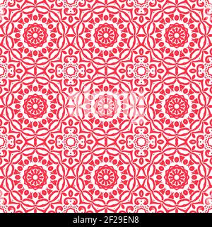 Red color seamless pattern with mandala.Mandala Background. Stock Vector
