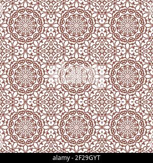 Deep brown color seamless pattern with mandala.Mandala Background. Stock Vector