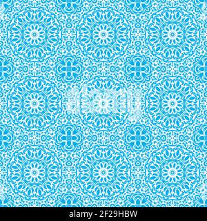 light blue colorful seamless pattern with mandala.Mandala Background. Stock Vector