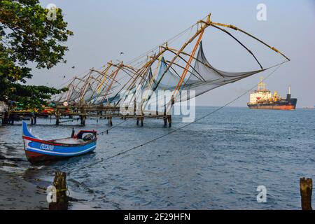 Chinese Fishing Nets, Kochi, Cochin, Kerala, India Stock Photo