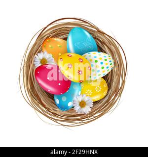 Easter Design Element Nest with Eggs. Vector Illustration Stock Vector