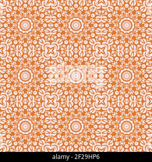 Orange colorful seamless pattern with mandala.Mandala Background. Stock Vector