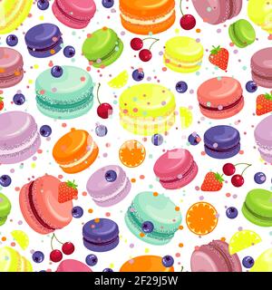 Macaroons seamless pattern. Food and dessert, sweet and tasty, vector illustration Stock Vector