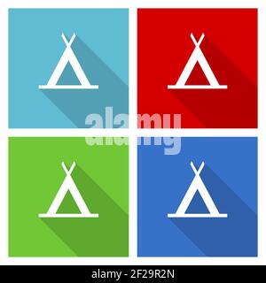 Camp icon set, flat design vector illustration in eps 10 for webdesign and mobile applications in four color options Stock Vector
