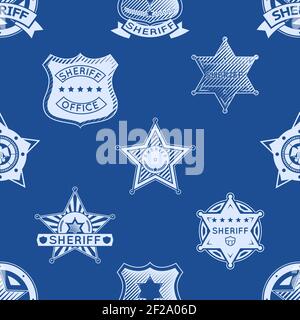Sheriff badge seamless pattern. Western police american, law and circle. Vector illustration Stock Vector