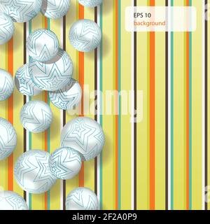 retro 3D Balls with stars on a striped background Stock Vector