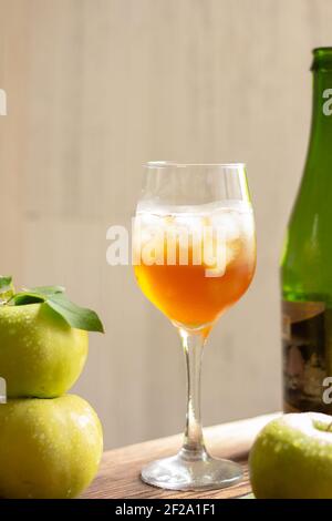 Refreshing Apple cider. Apple beer, juice, vinegar. Stock Photo