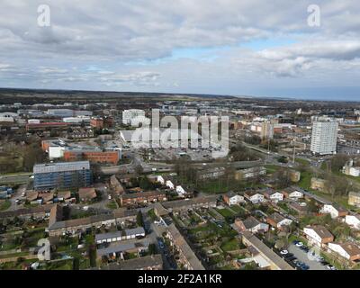 Stevenage town centre Hertfordshire UK Aerial 4K Stock Photo