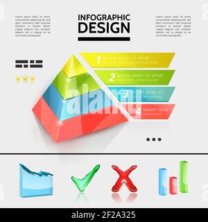 Colorful business infographic elements concept with marketing pyramid graph bars and check marks in realistic style vector illustration Stock Vector