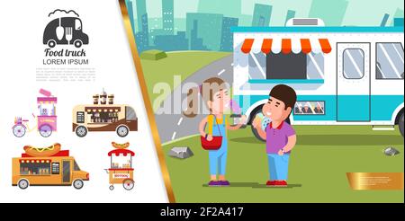 Street Food Eating Boy And Girl Couple Vector Stock Vector Image & Art ...