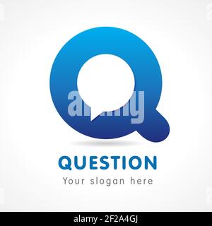 Q letter corporate logo. Business or educational consult, blue colored volume sign. FAQ, I.Q., contact us, template of speak, computer or smartphone s Stock Vector