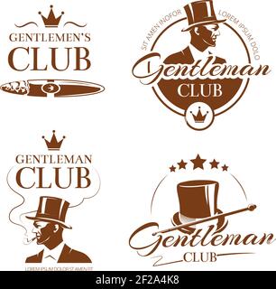 Vintage gentleman club vector emblems, labels, badges. Fashion man illustration, elite classic Stock Vector