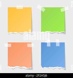 Vector torn paper notes set. Blank message, empty sheet, design reminder Stock Vector