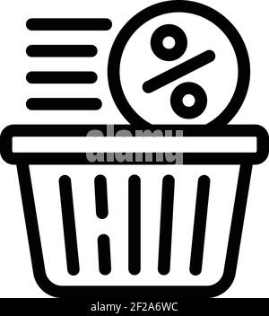 Percent shop basket icon. Outline Percent shop basket vector icon for web design isolated on white background Stock Vector
