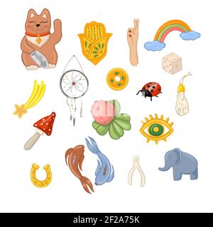 Set the symbol of good luck drawn by hand Stock Vector