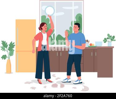 Couple arguing in kitchen flat color vector detailed character Stock Vector