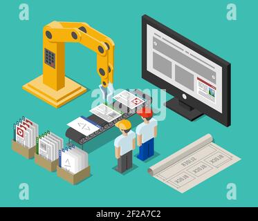 Development process web site interface. Construction and crane, workflow function, build and optimization and workplace, vector illustration Stock Vector