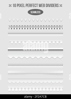 Set of seamless web page dividers with shadows. Frame and bookbinder and wavy. Vector illustration Stock Vector