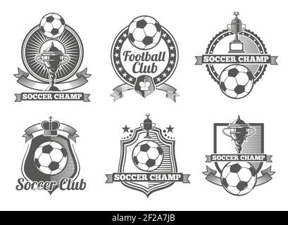 Football or soccer vintage vector labels, logos, emblems. Football sport, soccer label, football badge, soccer emblem illustration Stock Vector