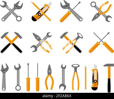 Tools icons set. Hammer and wrench, , screwdriver and spanner. Vector illustration Stock Vector