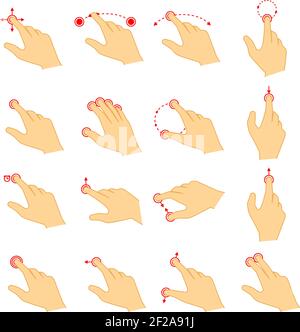 Set of gestures icons for touch devices. Pointer and hand, laptop and move. Vector illustration Stock Vector