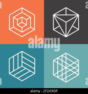 Hexagon vector logos in outline linear style. Logo hexagon, abstract ...