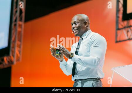 Johannesburg, South Africa - August 21, 2018: Entrepreneur and speaker Vusi Thembekwayo live on stage at Think Sales Convention Stock Photo