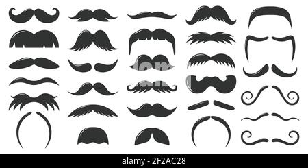 Moustaches symbols. Vintage male moustaches silhouette, funny black mustaches vector illustration set. Retro gentleman moustaches Stock Vector