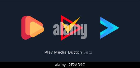 Play button foe media app. Multimedia player logo. Right arrow direction abstract symbol. Music and movie stert sign, audio and video editor logo Stock Vector