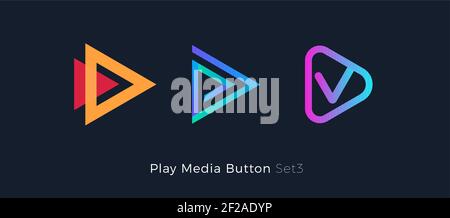 Play button foe media app. Multimedia player logo. Right arrow direction abstract symbol. Music and movie stert sign, audio and video editor logo Stock Vector