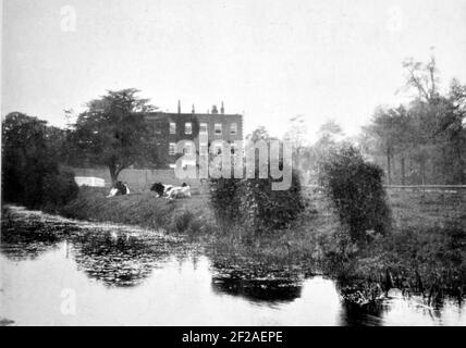 The Manor House, East End Road from the cricket ground. Showing the Island and fish pond. From the book: 'FINCHLEY CELEBRATIONS ROYAL SILVER JUBILEE May 1935 Souvenir Handbook'. Stock Photo