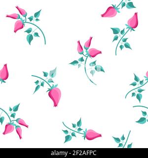Abstract roses of pink color on a white background. For fabric, baby clothes, background, textile, wrapping paper and other decoration. Vector seamles Stock Vector