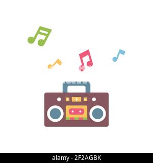 Vintage boombox voice recorder . Cassette tape recorder. Vector illustration isolated on white background. Stock Vector