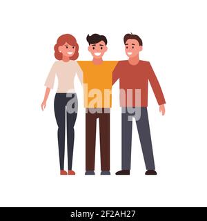 Smiling young hugging friends. Adolescentes friendship vector concept. Stock Vector