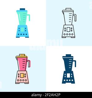 Blender icon set in flat and line styles. Professional restaurant equipment symbols. Vector illustration. Stock Vector