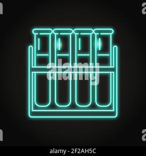 Rack with test tubes icon in neon line style. Scientific laboratory equipment symbol. Vector illustration. Stock Vector