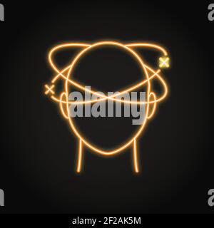 Dizziness icon in neon line style. Vertigo concept symbol. Medical vector illustration. Stock Vector