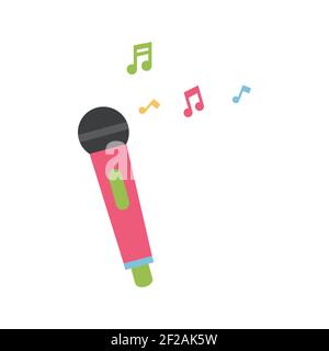 Microphone icon on white isolated background with music notes. Vector illustration. Stock Vector